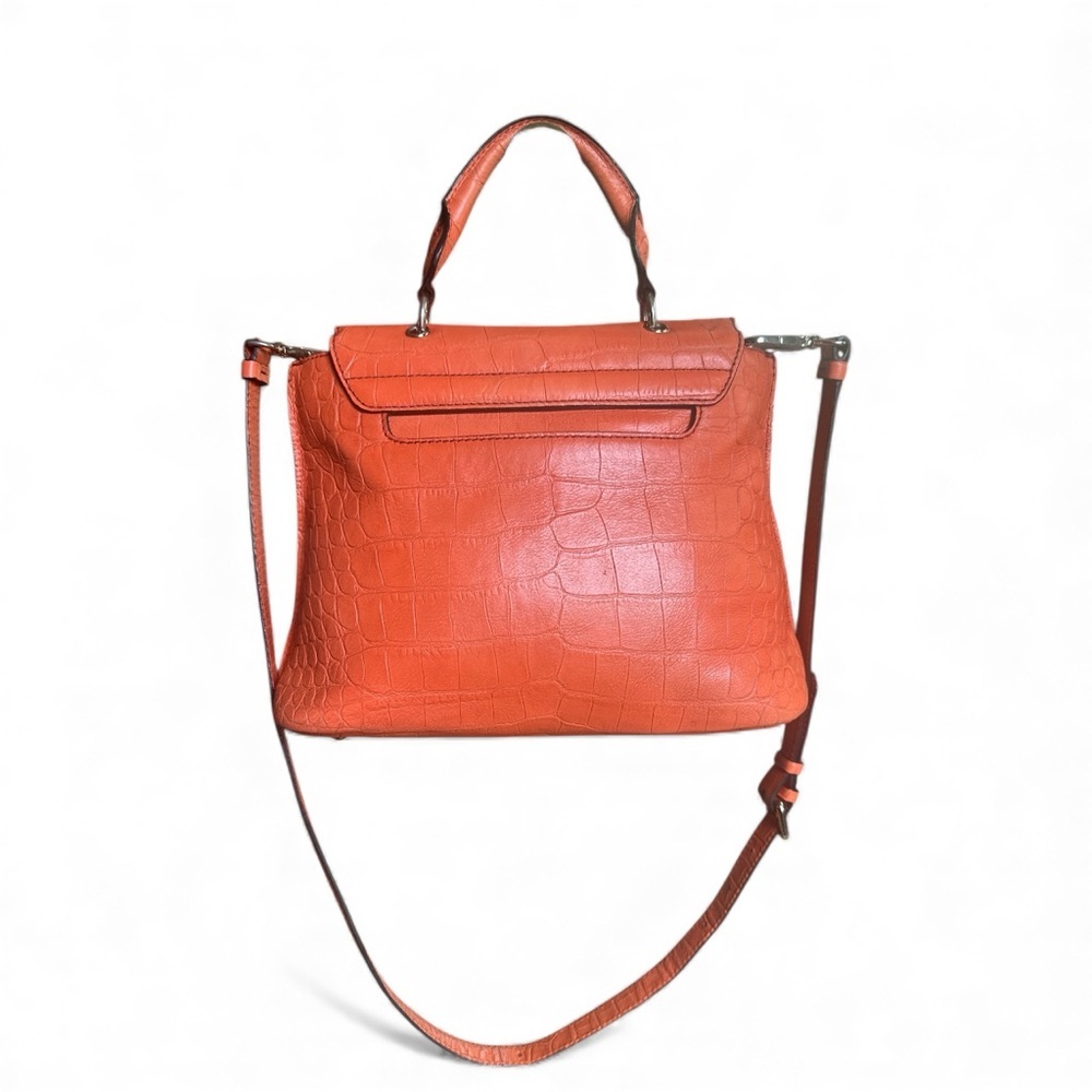 MCM Mode Travia Croc Embossed Leather Satchel Coral Orange Crossbody - Picture 9 of 17